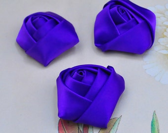 15pcs Wholesale Satin Rose Flower,Purple Large Satin Rolled Rosettes Embellishments,Hairbow Supplies,Hair Accessories 45x20mm