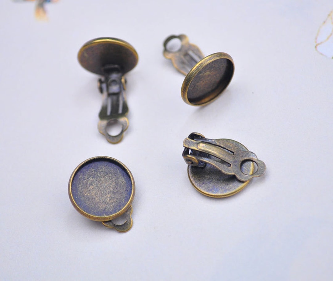 10pcs Earring Clips Base Antique Bronze Earring Clip Post Cabochon ...