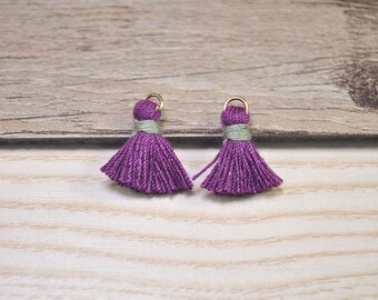 15mm mini Purple cotton tassels 20pcs,0.6'' tiny tassel with gold jump ring,tassel keychain,small tassels earrings jewelry FH22