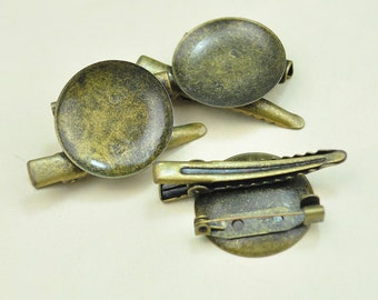 20pcs Metal hair clips hair brooch, Antique Bronze hair pins round pad 25mm,hair accessory