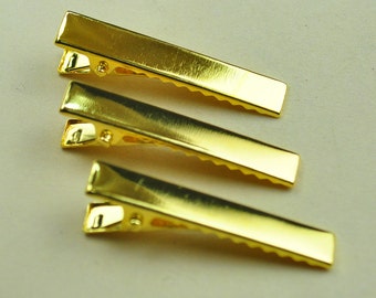 30 pezzi Clip per capelli in metallo -- 41x7mm Clip di alligatore piatto placcato oro