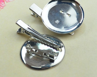 20pcs Silver Plated Blank Hair Clip Brooch Pin Backings,Base Setting Tray Bezel,fit 34mm Cabochon