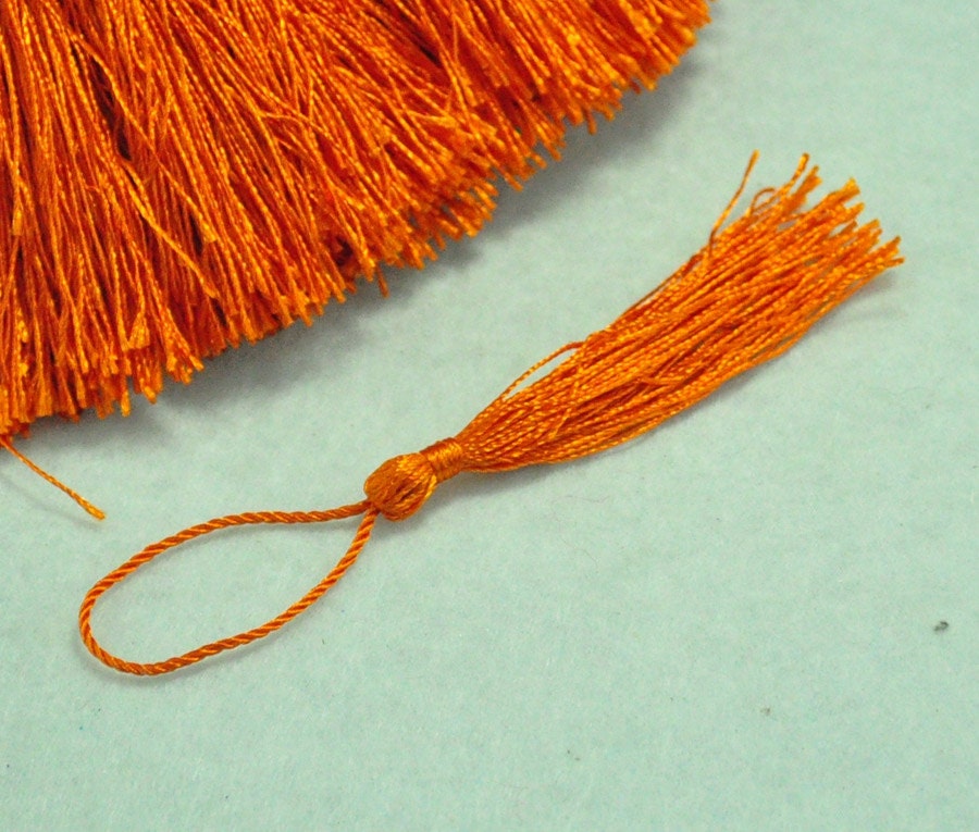 Tassel Pendant,100PCS Orange Mini Silk Tassels,75mm Handmade Tassel Charms,Satin Tassel,tassel charms,Earring Tassel findings