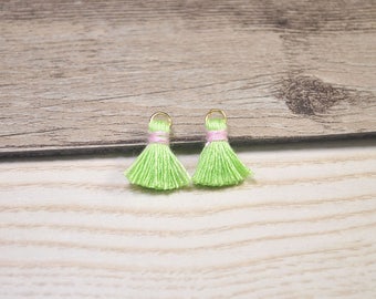 15mm mini Apple-green cotton tassels 20pcs,0.6'' tiny tassel with gold jump ring,tassel keychain,small tassels earrings jewelry FH14