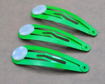 Blank Barrette Snap Clip--60pcs Green Hair Snap Clip With Flat Pad 48mm(1.88 Inch)