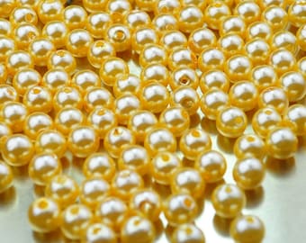 100pcs ingrosso perla perlina - oro perla di plastica, 8 millimetri rotonda perla, perla forniture per collana