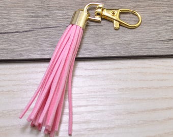 2pcs lunghe nappine 3,14 '', nappe rosa con chiusura chiave d'oro, nappa portachiavi, capsula oro rame, Charm in pelle nappa, nappa Bag Charm