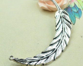 Antique Silver Big Leaf pendants --4pcs Leaf Charms jewelry supplies 45x90mm