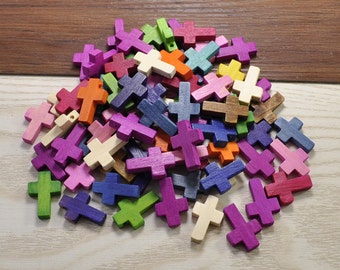 Hout Cross 22x15mm, 30pcs kleurrijke kleine kale hout Cross kraal, houten hanger, houten kruis ketting
