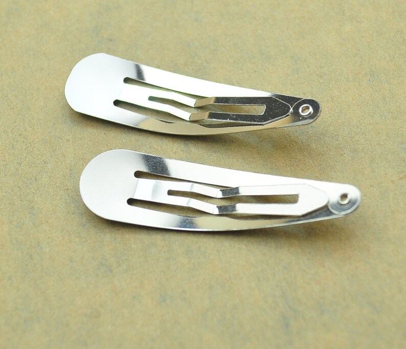 Metal hair snap clips100pcs Silver Plated snap hair clips 47mm image 2