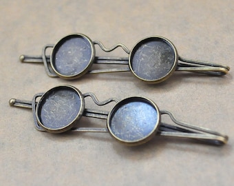 Metal Hair Clip,10pcs Antique Bronze frame Barrettes Clips with 14mm cabochon base setting 71mm