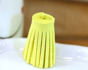 25pcs Cute Fat Tassel,Phone Charms,Yellow Leather Tassel,Fiber Tassel, Fringe Tassel,Handmade Suede Tassels 35x15mm A-8
