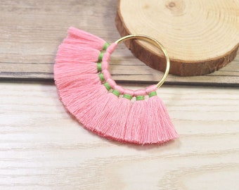 2pc-Large Fan Tassels(2.18'' inch),Antique Pink Cotton Tassels in Gold Round Ring/Loop,Cotton Tassel Earrings,Tassels for Jewelry Making-22#