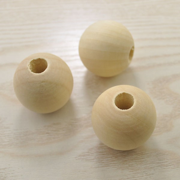 20pcs inachevé de bois rond perles, boule naturelle bois Spacer Beads 35mm(1.37''inch) avec grand trou 10 mm(0.39''inch), artisanat du bois