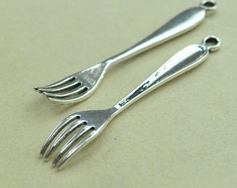 15pcs of Antique Silver Fork Charm Pendants  8x55mm