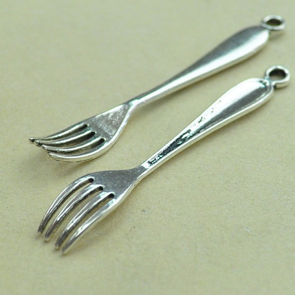 15pcs of Antique Silver Fork Charm Pendants  8x55mm