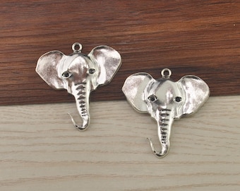 Metal Elephant Charms --10pcs Animal Charm, Antique Silver  Elephant Charm Pendants 45x46mm