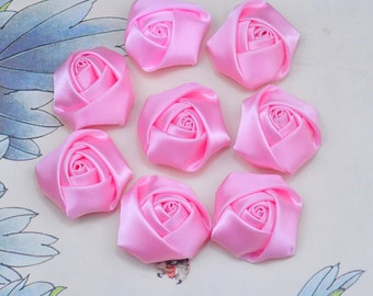 Wholesale Satin Rose Flower,20pc IT Rose Satin Rolled Rosettes Embellishments,Hairbow Supplies,Hair Accessories 35x18mm