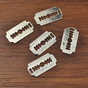 20pcs Razor Blade Charms,Razor Blade Pendants Antiqued Silver Tone Double Sided 37 x 19 mm-A6880