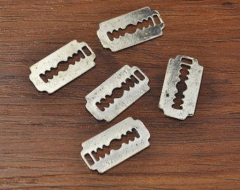 20pcs Razor Blade Charms,Razor Blade Pendants Antiqued Silver Tone Double Sided 37 x 19 mm-A6880