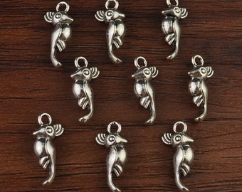 40pcs Bird Charms,Tiny Bird Charms, Bird Pendants ,Antiqued Silver Tone Double Sided 8 x 15 mm