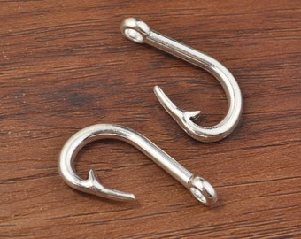Fish Hook Charms, Antiqued Silver 3D Fishing Charms Fisherman 38x20mm -B5238
