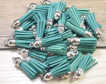 Small Suede Tassels 1.5'',Turquoise Blue Faux Leather Tassels,Silver Cap,Fringe Tassels,Keychain Tassels,Tassels For Handbags/Shoes-20pc-#20