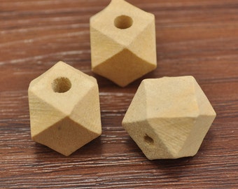Natural Polyhedron Faceted Cube Wooden Beads 16mm,Geometric Wood Beads,DIY, Jewelry Supply, Wood Crafts