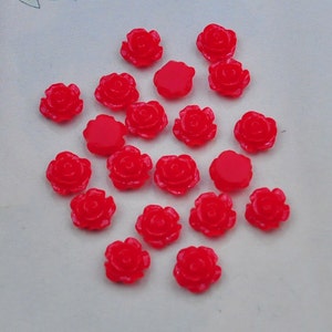 50pcs Rose Charms--Red Resin Rose Flower Cabochon 8mm/Flat back Necklace, Pendants.