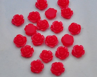 50pcs Rose Charms--Red Resin Rose Flower Cabochon 8mm/Flat back Necklace, Pendants.