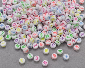 200pcs Alphabet Beads,7mm White Round Beads,Neon Color Letters-Acrylic Beads-Plastic Beads With 1.5mm Diameter Hole