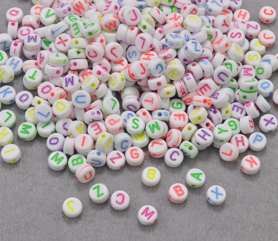 100 Fuchsia pink letter beads RANDOM mixed acrylic AB244