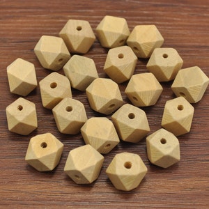 100pcs Natural Polyhedron Faceted Cube Wooden Beads 12mm,Geometric Wood Beads,DIY, Jewelry Supply, Wood Crafts