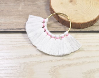 2pc-Large Fan Tassels(2.18'' inch),White Cotton Tassels in Gold Round Metal Ring/Loop,Cotton Tassel Earrings,Tassels for Jewelry Making-40#
