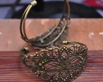 5pcs Metal Bracelet,antique bronze filigree flower bracelet.jewelry