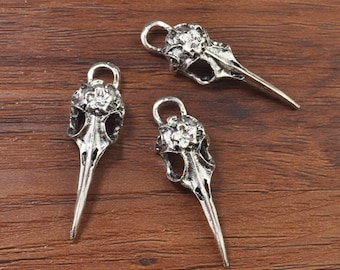 Skull Bird Head/ Skeleton Bird Head Findings ,Antique Silver Tone 13x36mm-B0X11