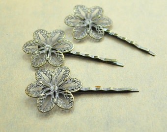 Haarspangen, 20Stk Antique Bronze Bobby Pins aus Metall Runde filigrane Blume aufzufüllen 55 mm