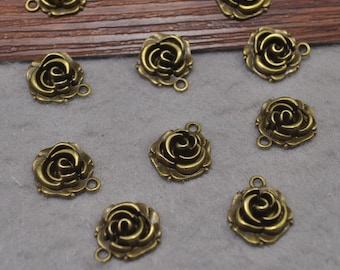 30pcs Antique Bronze Metal Rose  Charm,Rose Jewelry Making Findings, 17x15mm