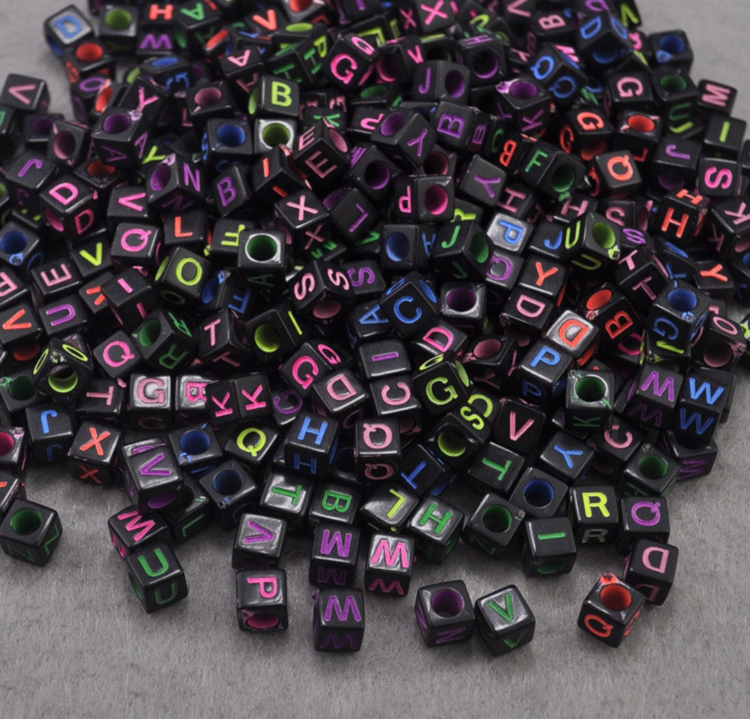 200pcs Letter Beads Alphabet Beads Acrylic Black Cube Kandi Beads For  Artificial Jewelry Making DIY Necklace Bracelet 5mm