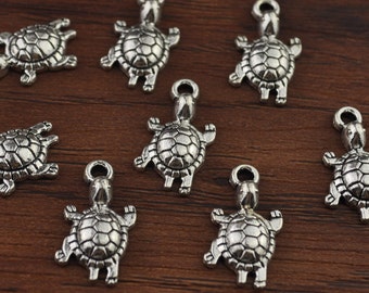 Turtle,Turtle Charm,Turtle Pendant,Antique Silver Tone 12x19mm-A