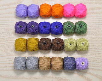 yarn beads,colourful textile necklace links,12pcs chunky stripe fiber necklace with wood beads,hexagon beads necklace,gift for her