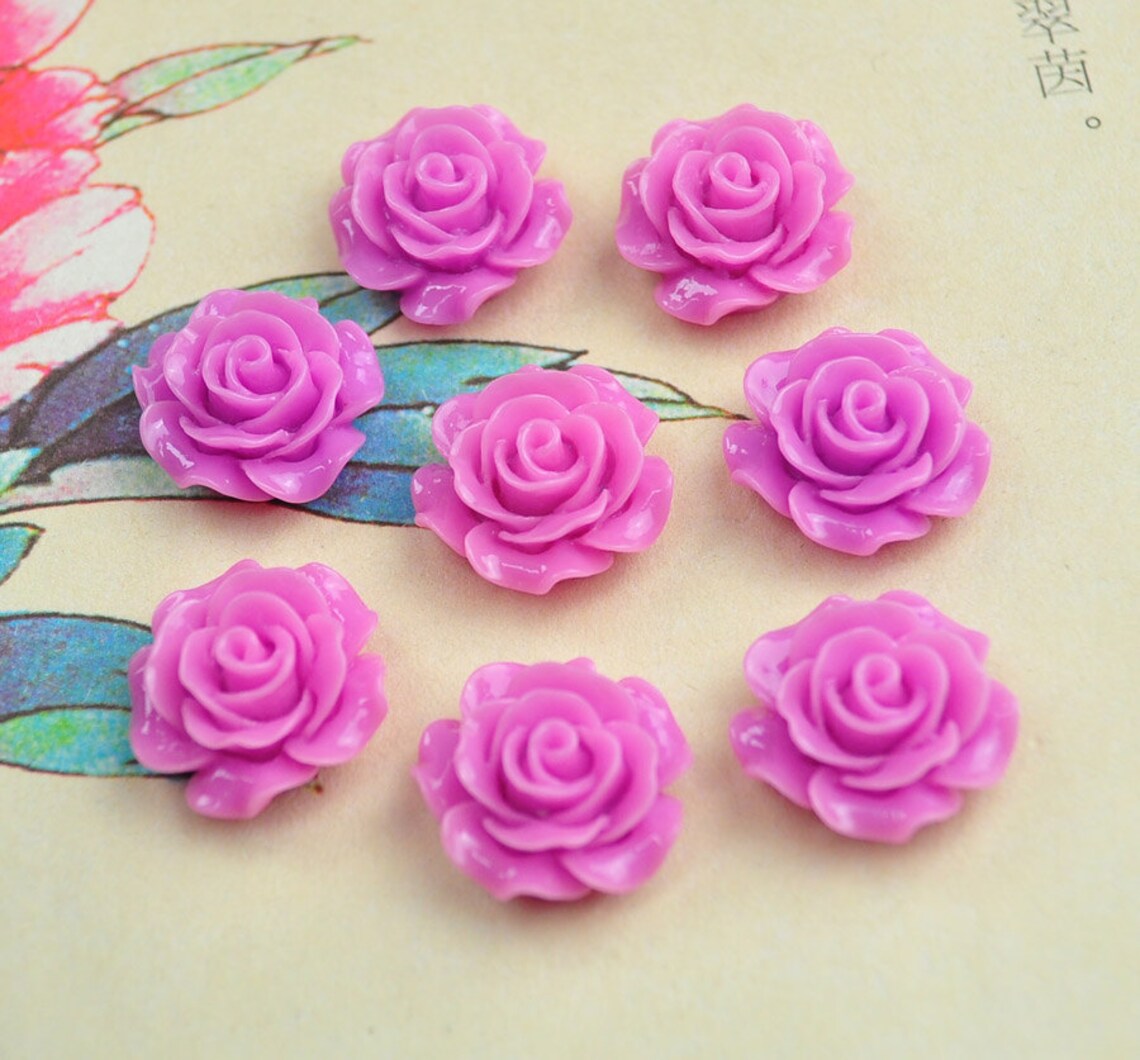 Rose Charms50pcs Plum Resin Rose Flower Charms18mm Etsy