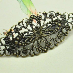 Flower Hair Clips-4pcs Antique Bronze Vintage Barrette Clips.Filligree Flower French Hair Clips 78x35mm