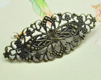 Flower Hair Clips-4pcs Antique Bronze Vintage Barrette Clips.Filligree Flower French Hair Clips 78x35mm
