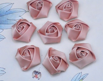 Wholesale Satin Rose Flower,20pc Dusty Rose Satin Rolled Rosettes Embellishments,Hairbow Supplies,Hair Accessories 35x18mm