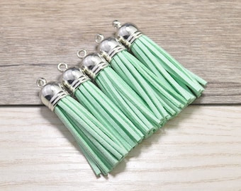 20st middellange kwastjes Craft 2'', Aqua Suede leer leeswijzers 52mm, Fringe leeswijzers Fiber kwasten, zilveren Plastic dop, sleutelhanger kwastjes sieraden