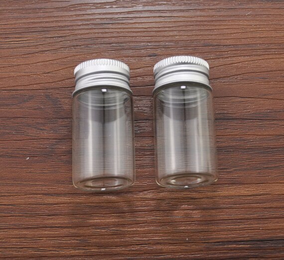 10pcs cute small empty glass vials-58x27mm,clear glass bottle with aluminum lid,glass jars vial charm,bulk glass jars