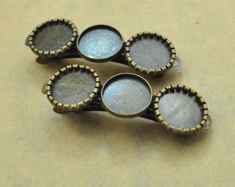 Metal Hair Clip,6pcs Antique Bronze round frame French Barrettes Clips cabochon base setting 59x19mm