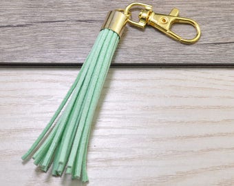 2pcs lunghe nappine 3,14 '', Aqua nappine con chiusura chiave d'oro, nappa portachiavi, capsula oro rame, Charm in pelle nappa, nappa Bag Charm