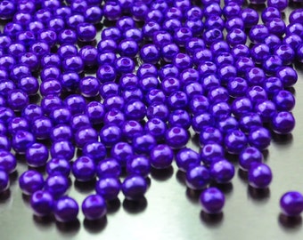 6mm Glass Beads Pearl Round Mixed Gold Silver Red Blue Purple x 100pcs 